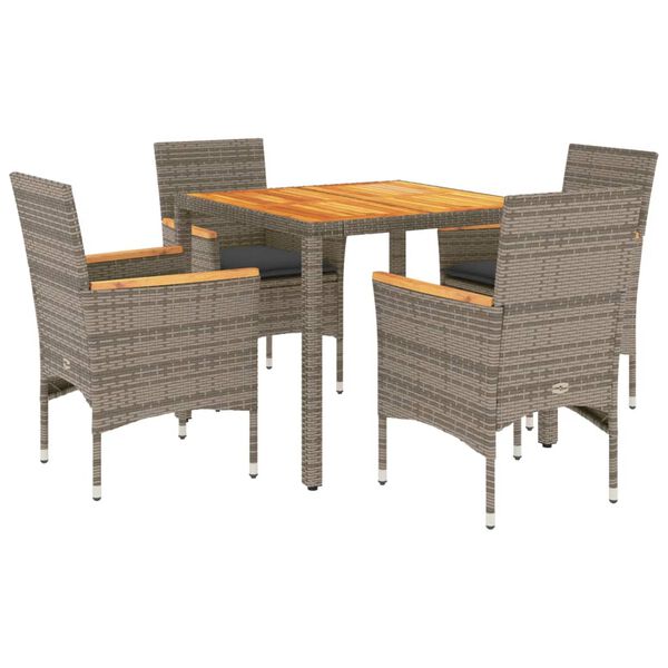 vidaXL Ensemble &agrave; manger de jardin et coussins 5 pcs gris rotin acacia