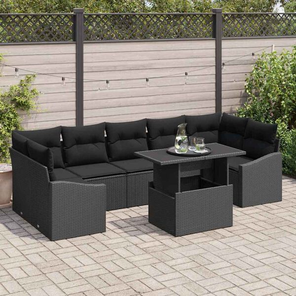 vidaXL Ensemble de canapé de jardin 8 pcs Noir Poly rotin