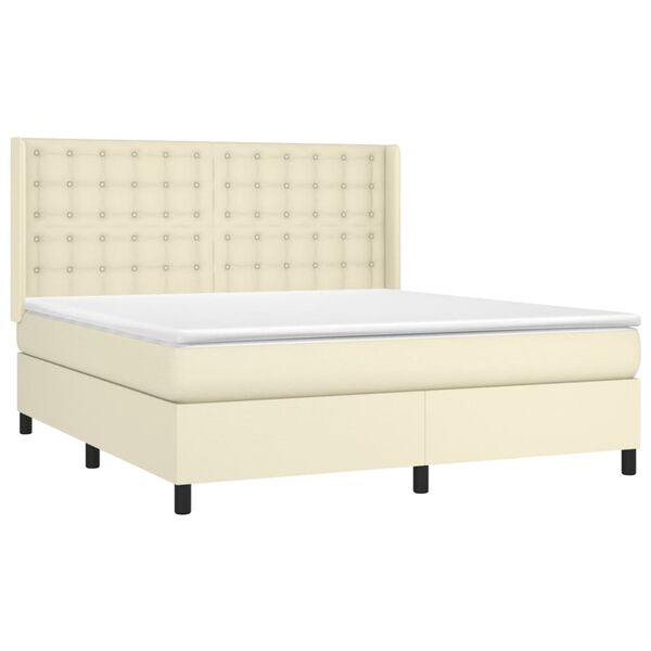 vidaXL Sommier &agrave; lattes de lit matelas LED Cr&egrave;me 180x200 cm Similicuir
