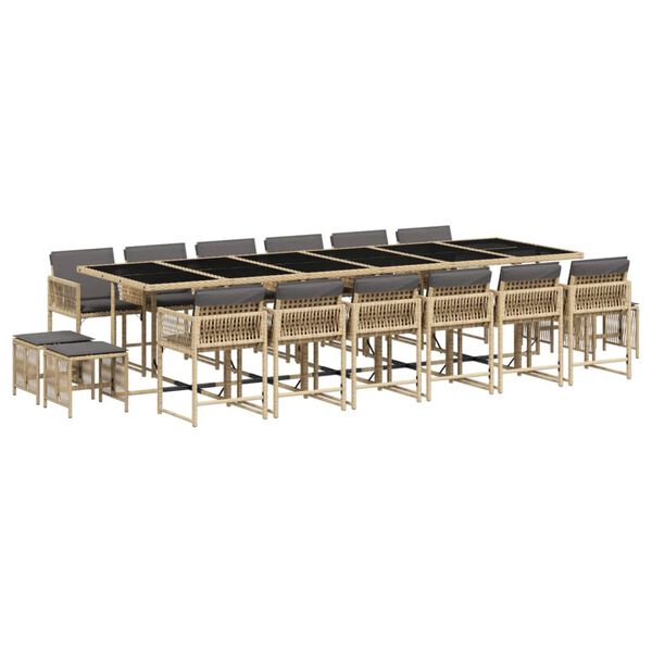 vidaXL Ensemble &agrave; manger de jardin et coussins 17 pcs m&eacute;lange beige