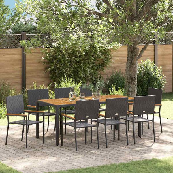 vidaXL Ensemble de salle &agrave; manger pour jardin 9 pcs Noir polyrotin