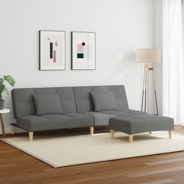 vidaXL Canap&eacute;-lit &agrave; 2 places avec repose-pied gris fonc&eacute; tissu
