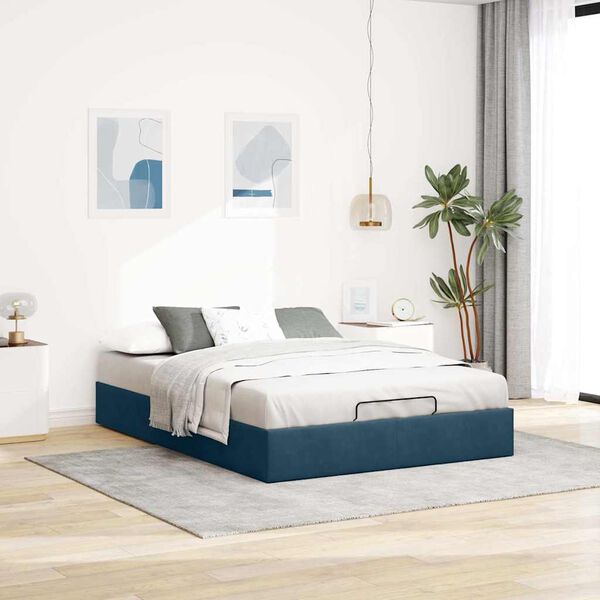 vidaXL Cadre de lit ottoman sans matelas bleu fonc&eacute; 140x190 cm velours