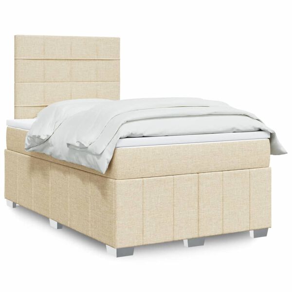 vidaXL Sommier &agrave; lattes de lit avec matelas Cr&egrave;me 120x200 cm Tissu