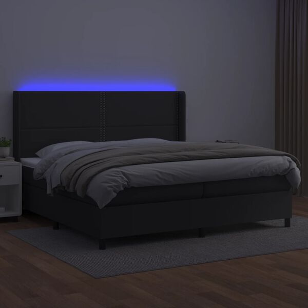 vidaXL Sommier &agrave; lattes de lit matelas LED Noir 200x200cm Similicuir