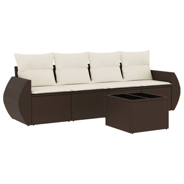 vidaXL Salon de jardin avec coussins 5 pcs marron r&eacute;sine tress&eacute;e