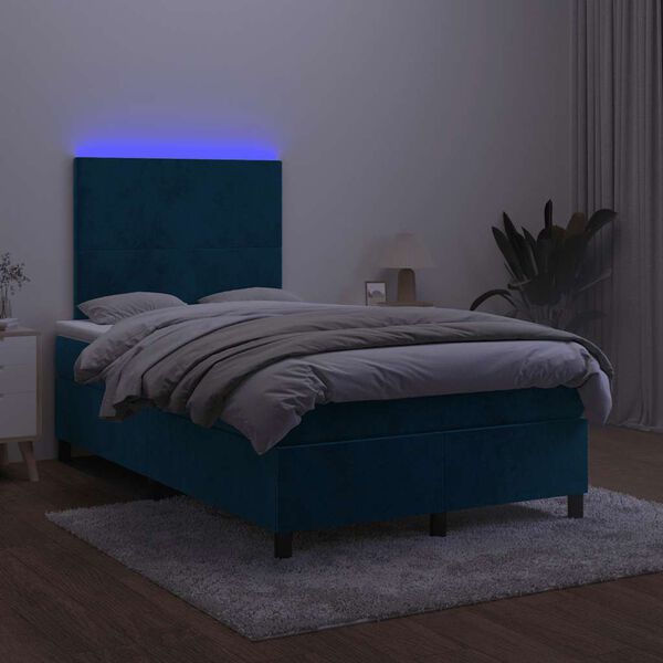 vidaXL Sommier &agrave; lattes de lit avec matelas LED Bleu fonc&eacute; 120x200 cm