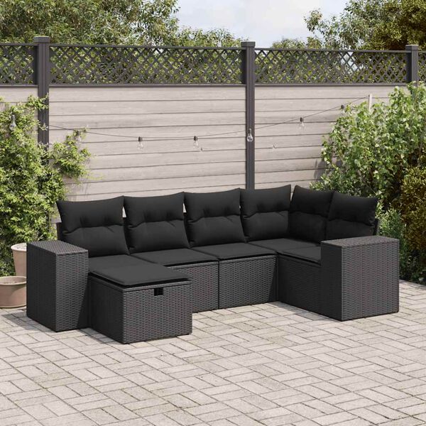 vidaXL Salon de jardin 6 pcs avec coussins noir r&eacute;sine tress&eacute;e