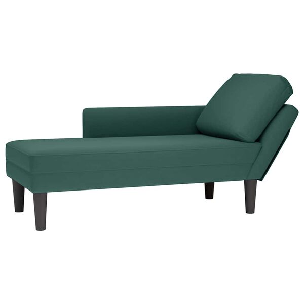 vidaXL Fauteuil long et coussin et accoudoir droit vert foncé velours