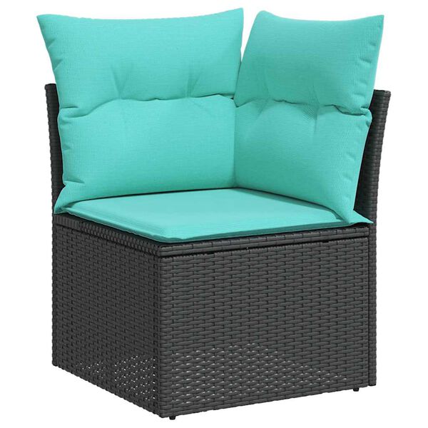 vidaXL Salon de jardin avec coussins 7 pcs noir r&eacute;sine tress&eacute;e acacia