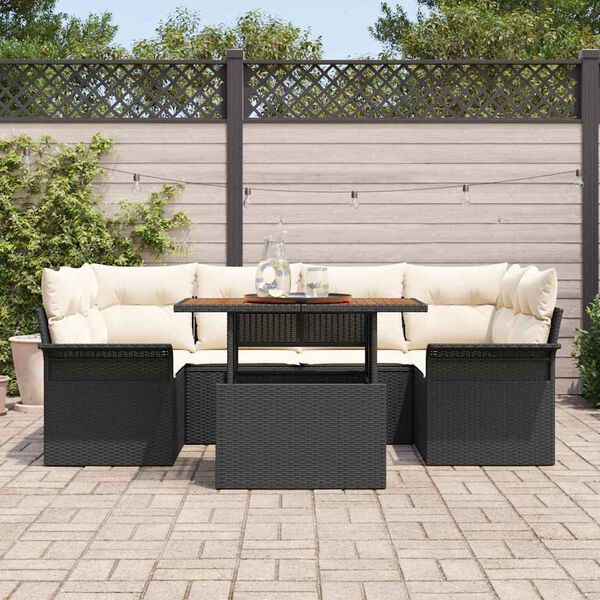 vidaXL Ensemble de canap&eacute; de jardin 7 pcs Noir Poly rotin