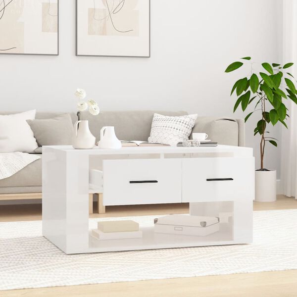 vidaXL Table basse Blanc brillant 80x50x40 cm Bois d'ing&eacute;nierie