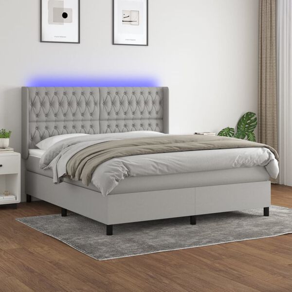 vidaXL Sommier &agrave; lattes de lit matelas LED Gris clair 160x200 cm Tissu