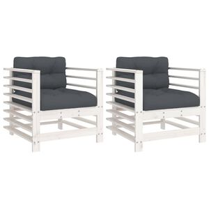 vidaXL Chaises de jardin et coussins lot de 2 blanc bois de pin massif