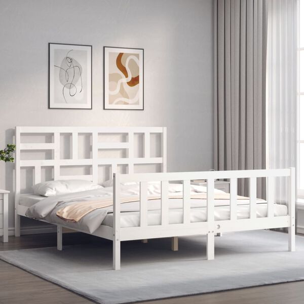vidaXL Cadre de lit sans matelas blanc bois de pin massif