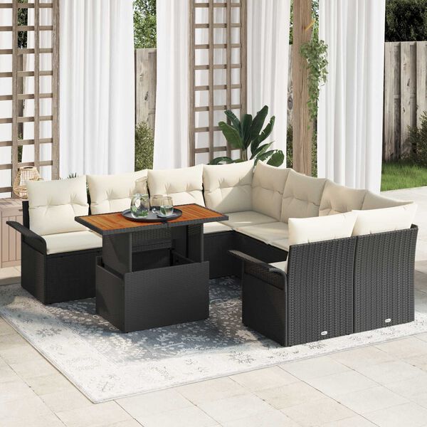 vidaXL Ensemble de canapé de jardin 9 pcs Noir Poly rotin