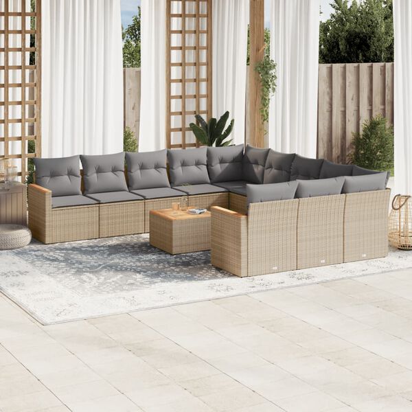 vidaXL Salon de jardin et coussins 12 pcs m&eacute;lange beige r&eacute;sine tress&eacute;e