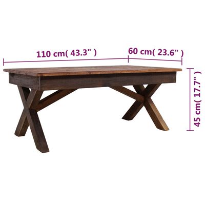 vidaXL Table basse Bois de récupération massif 110x60x45 cm