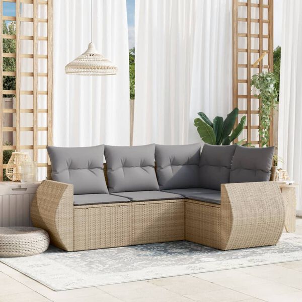 vidaXL Salon de jardin avec coussins 4 pcs beige r&eacute;sine tress&eacute;e
