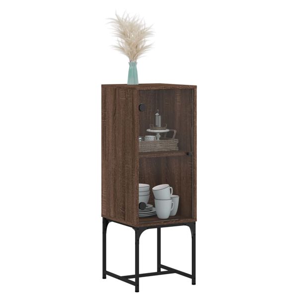vidaXL Armoire lat&eacute;rale avec porte en verre ch&ecirc;ne marron 35x37x100 cm