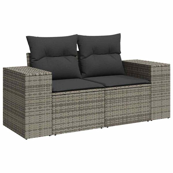 vidaXL Salon de jardin avec coussins 6 pcs gris r&eacute;sine tress&eacute;e acacia