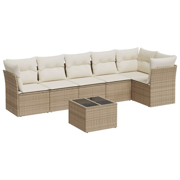 vidaXL Salon de jardin avec coussins 7 pcs beige r&eacute;sine tress&eacute;e