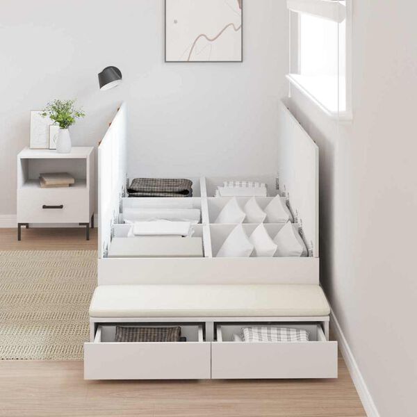 vidaXL Cadre de lit avec rangement Blanc 75 cm Bois d'ing&eacute;nierie