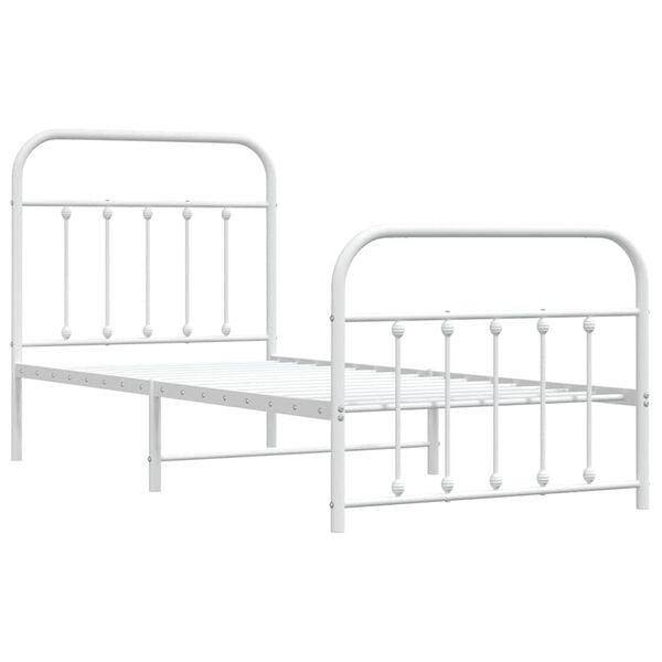 vidaXL Cadre de lit m&eacute;tal sans matelas avec pied de lit blanc 90x200cm