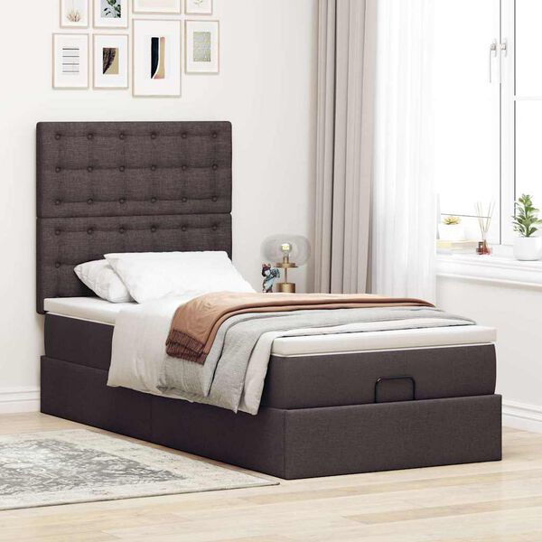 vidaXL Lit ottoman avec matelas et LED marron fonc&eacute; 90x200 cm tissu