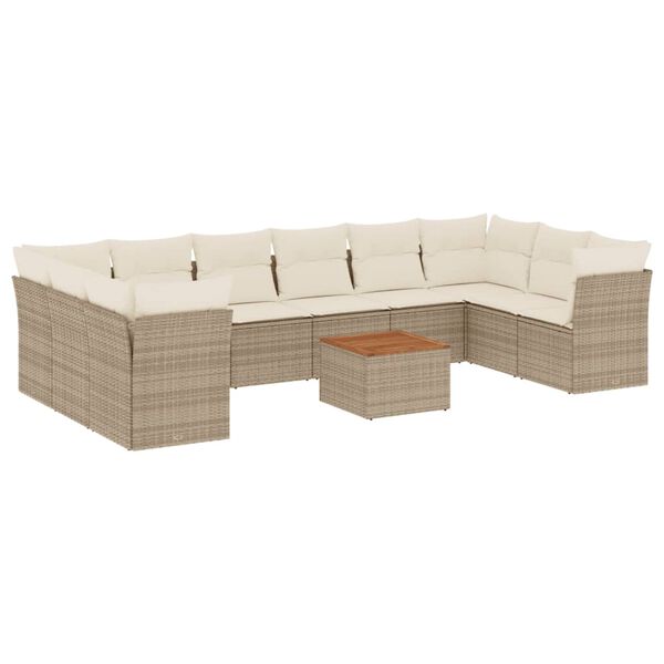 vidaXL Salon de jardin 11 pcs avec coussins beige r&eacute;sine tress&eacute;e
