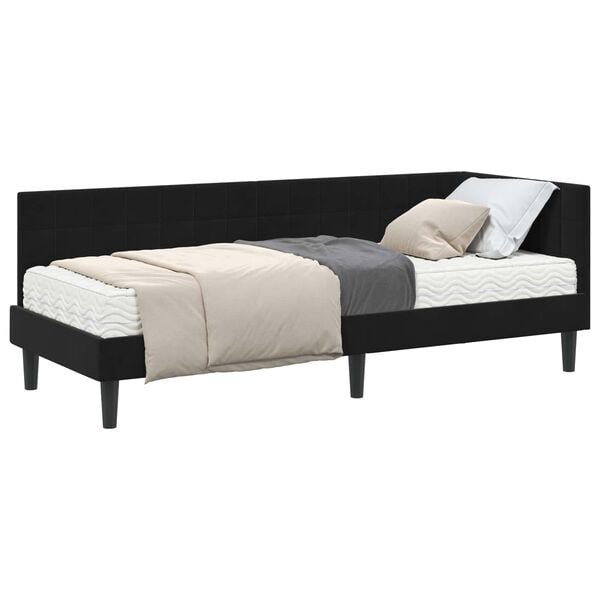 vidaXL Cadre de lit d'angle avec matelas 2 pcs Noir Velours