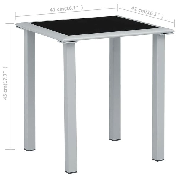 vidaXL Table de jardin Noir et argenté 41x41x45 cm Acier et verre