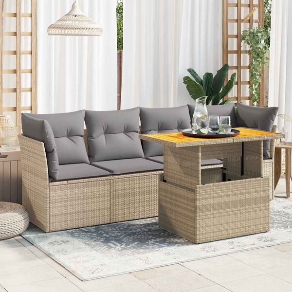 vidaXL Salon de jardin avec coussins 5 pcs beige r&eacute;sine tress&eacute;e