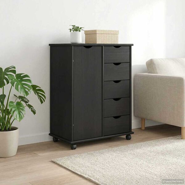 vidaXL Cabinet roulant Gris 63,5 x 39 x 79 cm Bois de Pin Massif