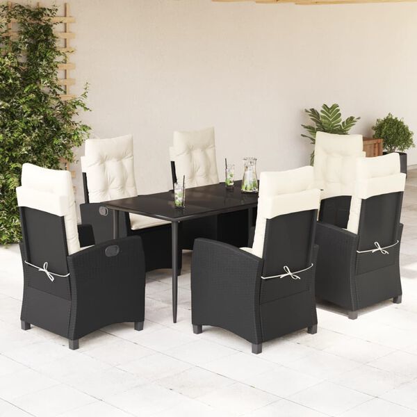 vidaXL Ensemble &agrave; manger de jardin coussins 7pcs Noir R&eacute;sine tress&eacute;e
