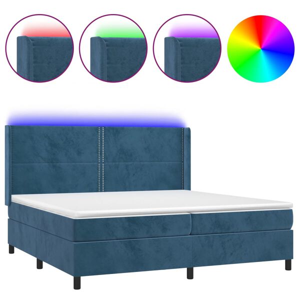 vidaXL Sommier &agrave; lattes de lit matelas et LED Bleu fonc&eacute; 200x200 cm