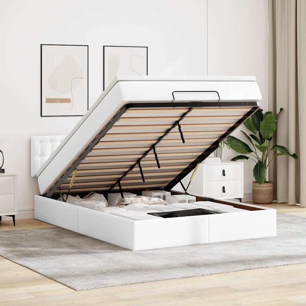 vidaXL Lit ottoman avec matelas & LED blanc pur 140x190cm similicuir