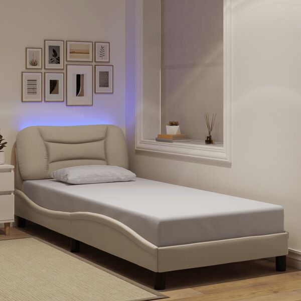vidaXL Cadre de lit avec LED sans matelas Hvar cr&egrave;me 80x200 cm tissu