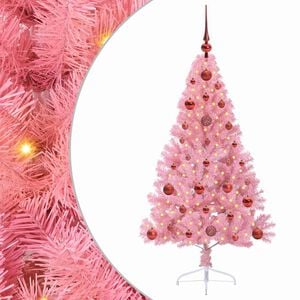 vidaXL Sapin de No&euml;l artificiel pr&eacute;-&eacute;clair&eacute; Rose 120 cm PVC