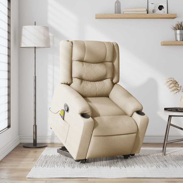vidaXL Fauteuil inclinable de massage Cr&egrave;me Tissu