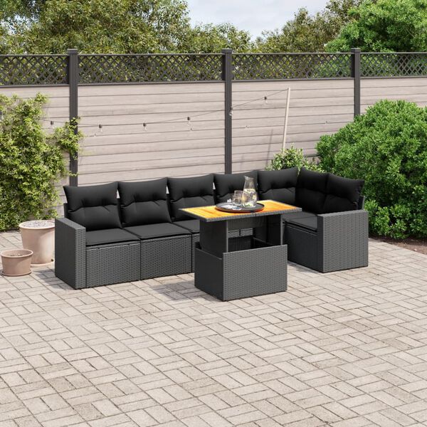 vidaXL Salon de jardin 7 pcs avec coussins noir r&eacute;sine tress&eacute;e