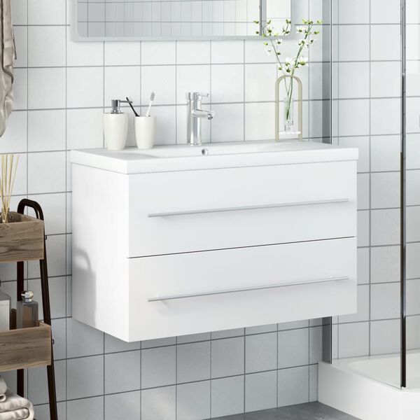 vidaXL Armoire lavabo de salle de bain avec bassin int&eacute;gr&eacute; blanc