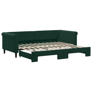 vidaXL Lit de jour avec gigogne sans matelas vert fonc&eacute; 90x200 cm