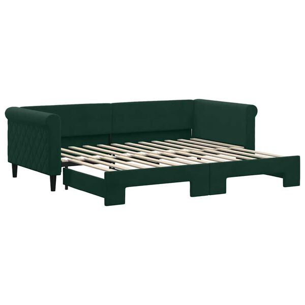 vidaXL Lit de jour avec gigogne sans matelas vert fonc&eacute; 90x200 cm