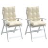 vidaXL Coussins de chaise &agrave; dossier bas lot de 2 cr&egrave;me tissu oxford