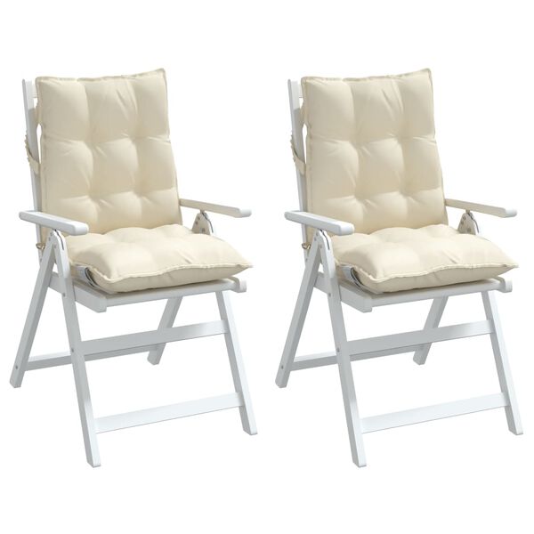 vidaXL Coussins de chaise &agrave; dossier bas lot de 2 cr&egrave;me tissu oxford