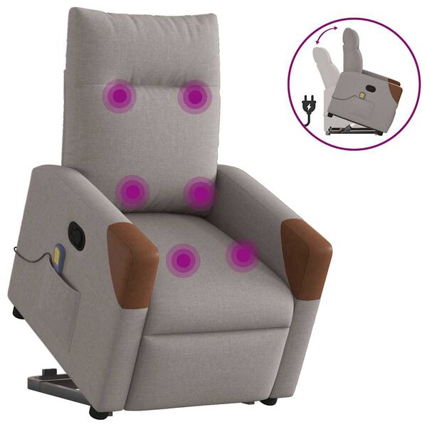 vidaXL Fauteuil inclinable de massage Taupe Tissu
