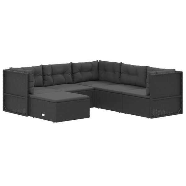 vidaXL Salon de jardin 6 pcs avec coussins Noir R&eacute;sine tress&eacute;e