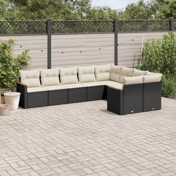 vidaXL Salon de jardin 9 pcs avec coussins noir r&eacute;sine tress&eacute;e