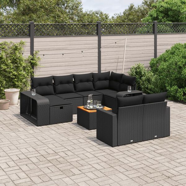 vidaXL Salon de jardin 11 pcs avec coussins noir r&eacute;sine tress&eacute;e